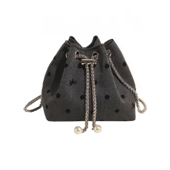 MOONDEMIMA Nylon Shoulder Bag, Crossbody Bag, Bucket Bag Women's Black Polka Dot/Black Plaid