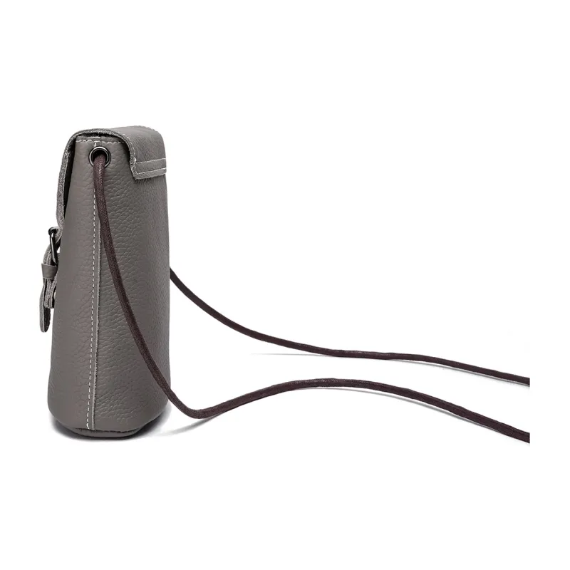 Ace Paul Top Grain Cow Leather Shoulder Bag, Crossbody Bag, Cell Phone Pouch Unisex Elephant Gray/Black-2