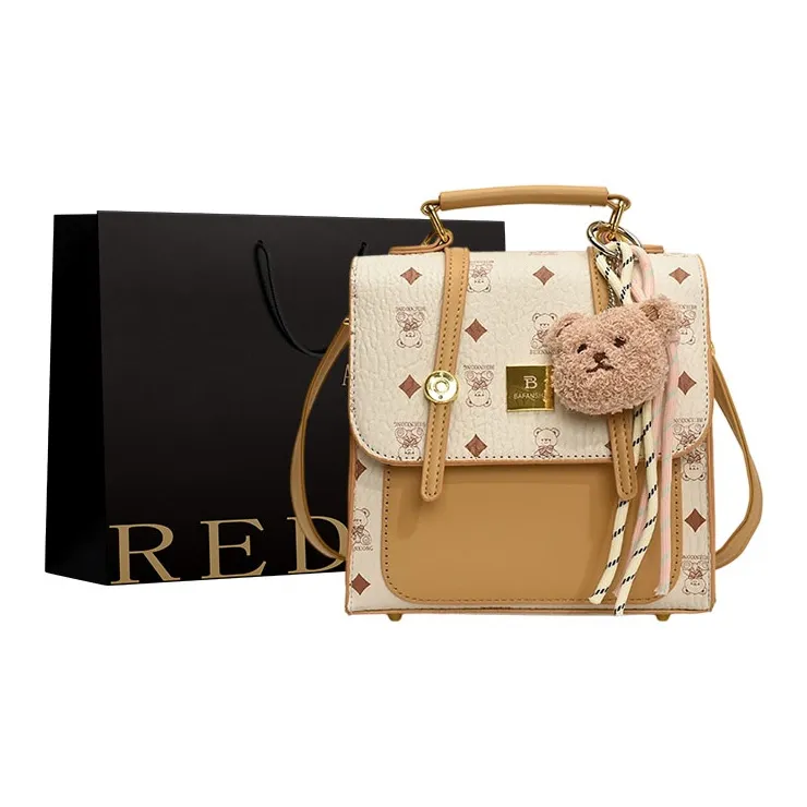 REDOO PU Backpack Women's Ecru/Pink/Brown/White & Khaki-6