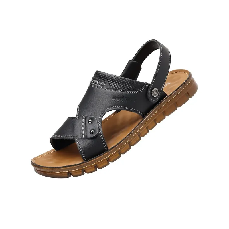 AOKANG Beach Sandals Men Yellow Brown-1
