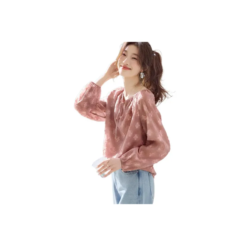 Mo Han Yi Mei Shirts Women's Gray Pink-0