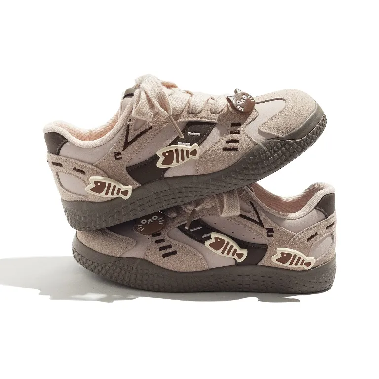 BEIER Anti Slip Wear Resistant Low Top Skateboard Shoes Women's Pink Brown-2