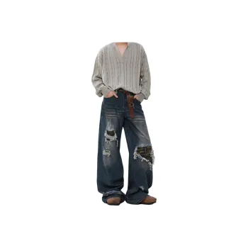 NEVER RULE Jeans Unisex Dirty Dyed Blue