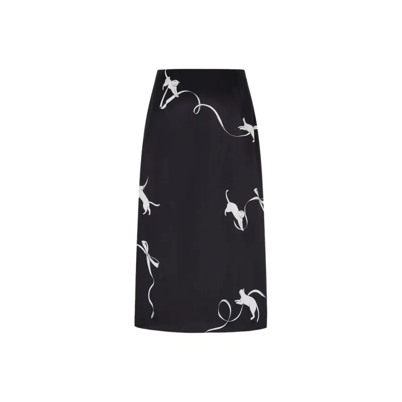MO&CO Casual Long Skirts Women's Black Sole With Fun Graphics-1