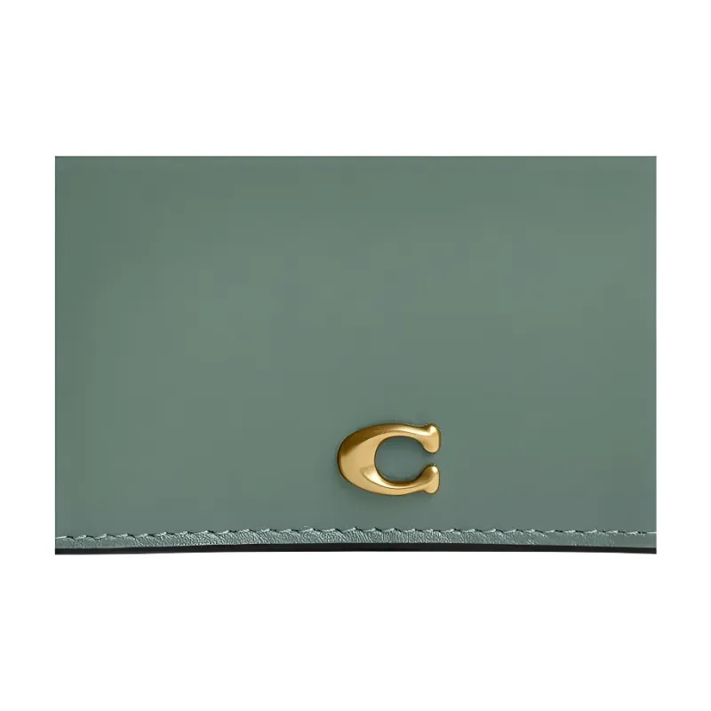 COACH Essential Calfskin Card Holder Mini Women's Brass With Sage-1