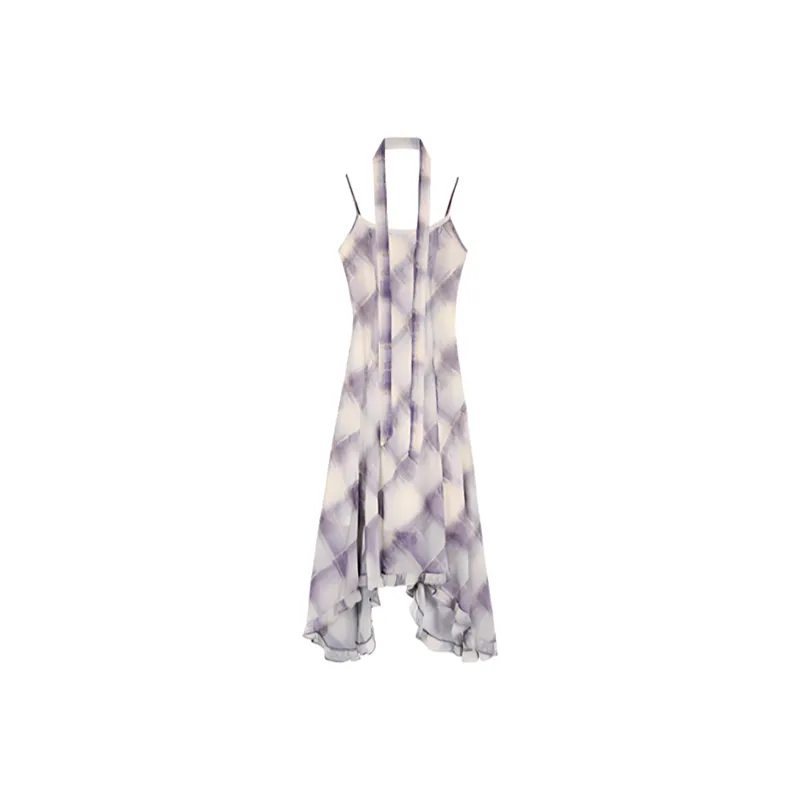 Manekniv Slip Dresses Women's Purple Plaid Dress With Ribbon-0