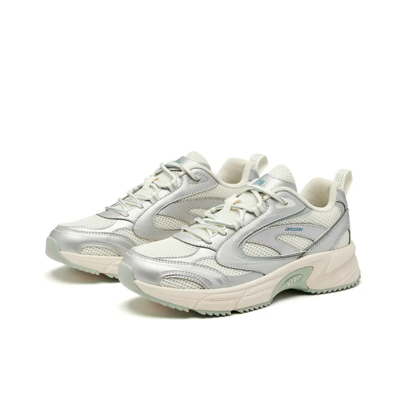 QIAODAN Slip Resistant, Abrasion Resistant, Lightweight Low Top Casual Shoes Women's White Silver Green-2