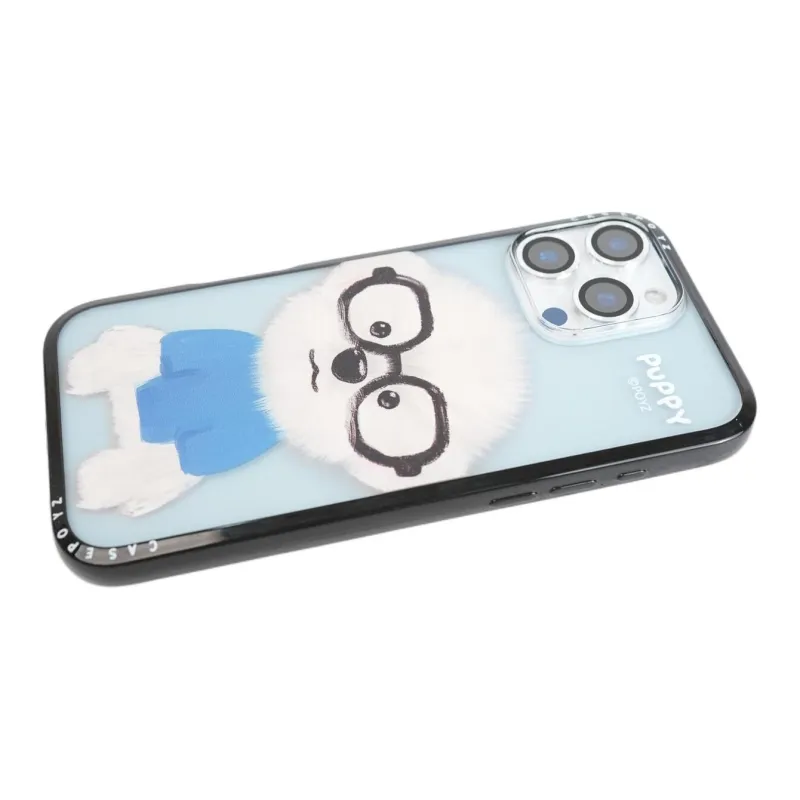 Sopi Acrylic Material Black Glass White Puppy Phone Cases Compatible With IPhone 16/15 Pro Max/Apple 13/14 Pro/Max-5