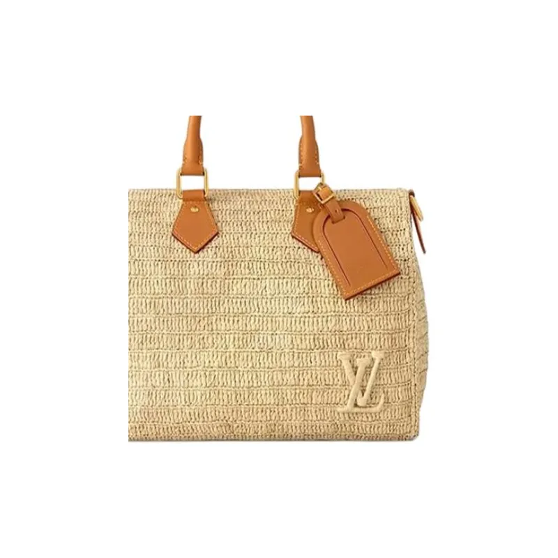 LOUIS VUITTON Speedy Raffia Shoulder Bag, Crossbody Bag, Handbag Men's Light Brown-4