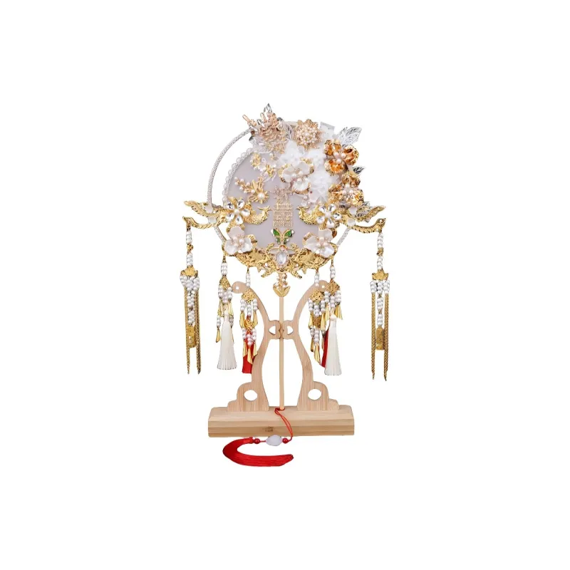 TLIT Twill Damask And Silk Newlywed Chinese Fashion Trend DIY Finished Product New Chinese Style Round Folding Fan-7