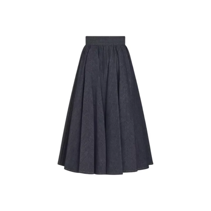 DIOR Casual Long Skirt Women's Dark Blue-1