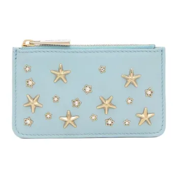 Jimmy Choo Leather Wallet Women's Ice Blue Bright Gold