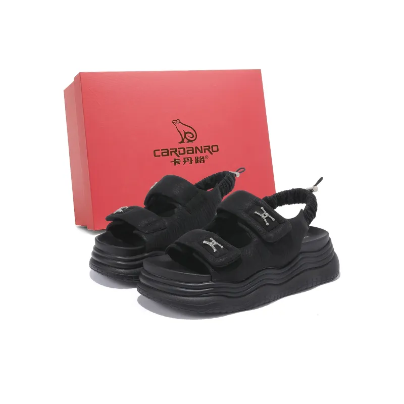 CARDANRO Beach Sandals Women's Black/Yellow-5