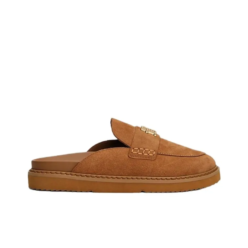 Tommy Hilfiger TH Monogram Rubber Sole Abrasion Resistant Closed Toe Slippers Women's Brown-1
