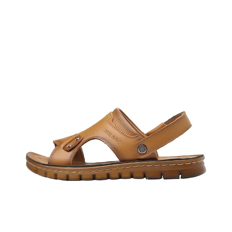 AOKANG Beach Sandals Men Yellow Brown-8