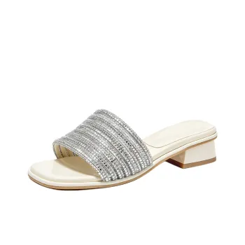 GEMEIQ Slide Slippers Women's Silver, Ecru