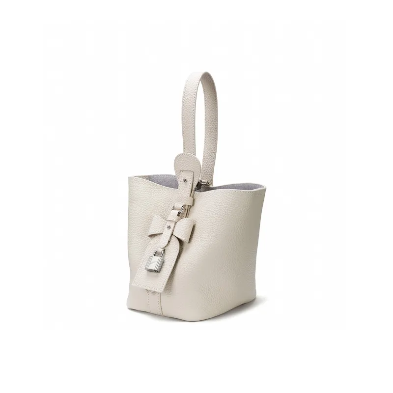 ROBERTA DI CAMERINO Top Grain Cow Leather Bucket Bag Handbag Women's Ecru/Black-0