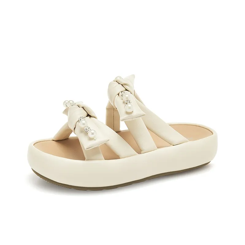 AGSDON Slide Slippers Women's Beige/Yellow-1