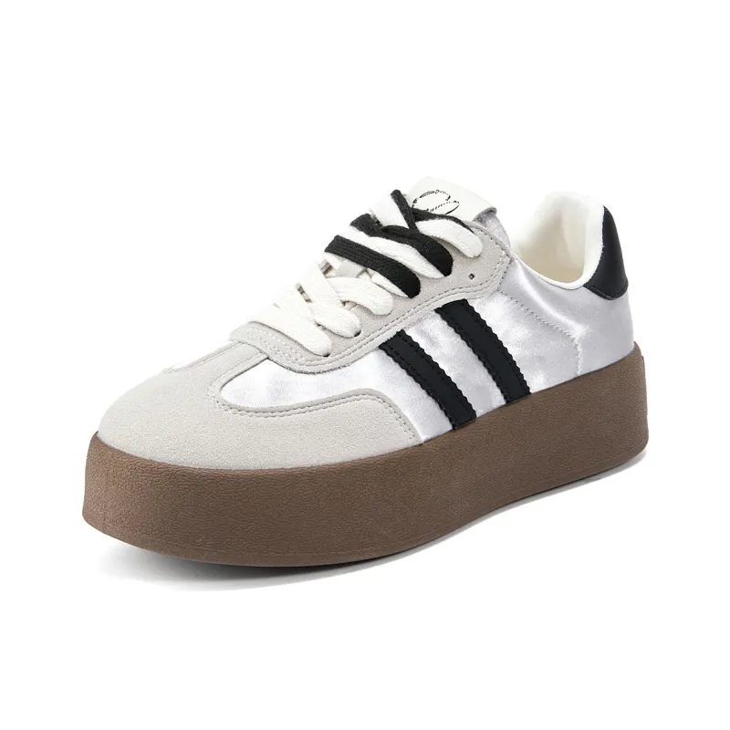 La Chapelle Anti Slip Wear Resistant Low Top Skateboard Shoes Women's Beige Silver Gray-1