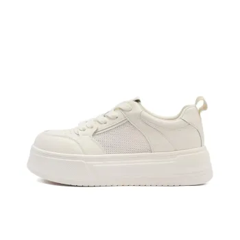 JOSINY Anti Slip Wear Resistant Low Top Skateboard Shoes Women's Ecru
