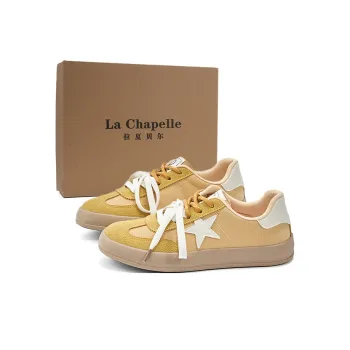 La Chapelle Anti Slip Wear Resistant Low Top Skateboard Shoes Women's Yellow Beige