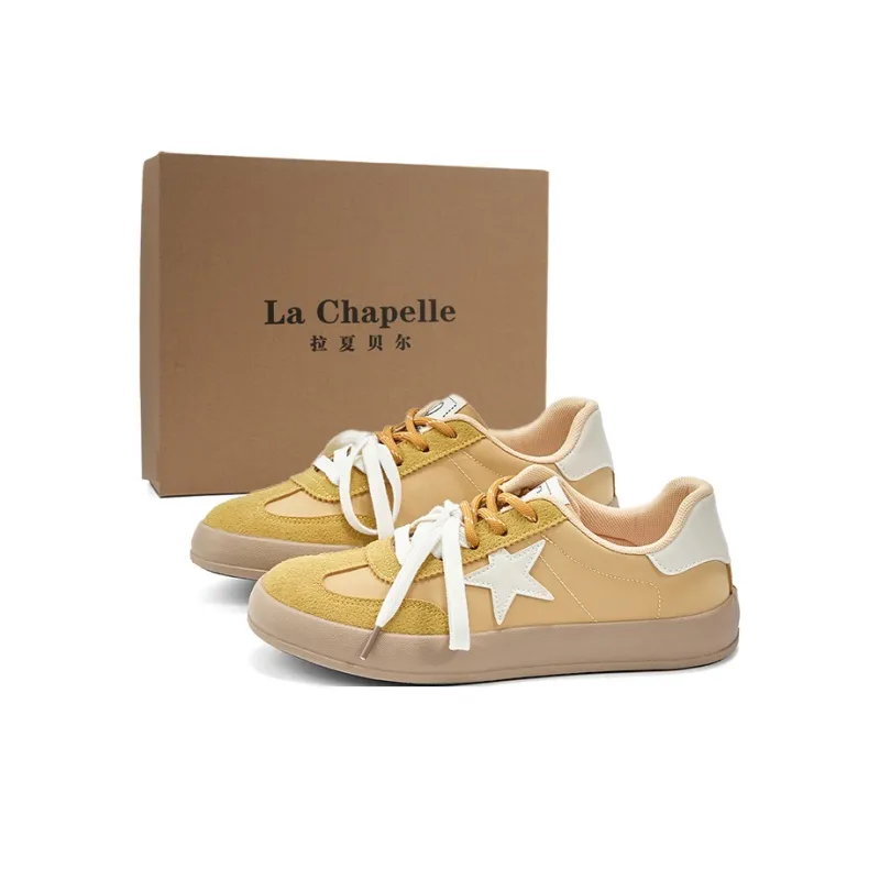 La Chapelle Anti Slip Wear Resistant Low Top Skateboard Shoes Women's Yellow Beige-0