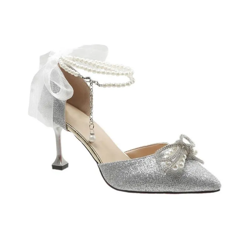 TADSW Slim Heel High Heels Women's Silver-1