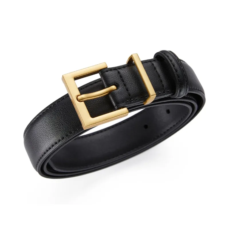 Jeccieziio Cow Leather Belts Women's Gold Width 2.8CM-0