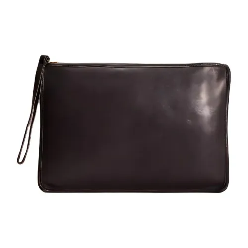 COACH Leather Pochette Clutch Medium Size Women's Black