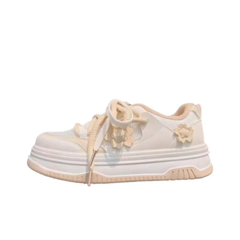 Puppytown Breathable And Wear resistant Low Top Skateboard Shoes Women's Ecru-0