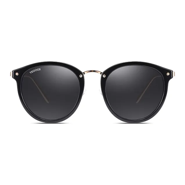 VEGOOS TR/Memory Plastic Metal Round Sunglasses Women's-1