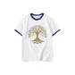 White with Navy Blue Edge