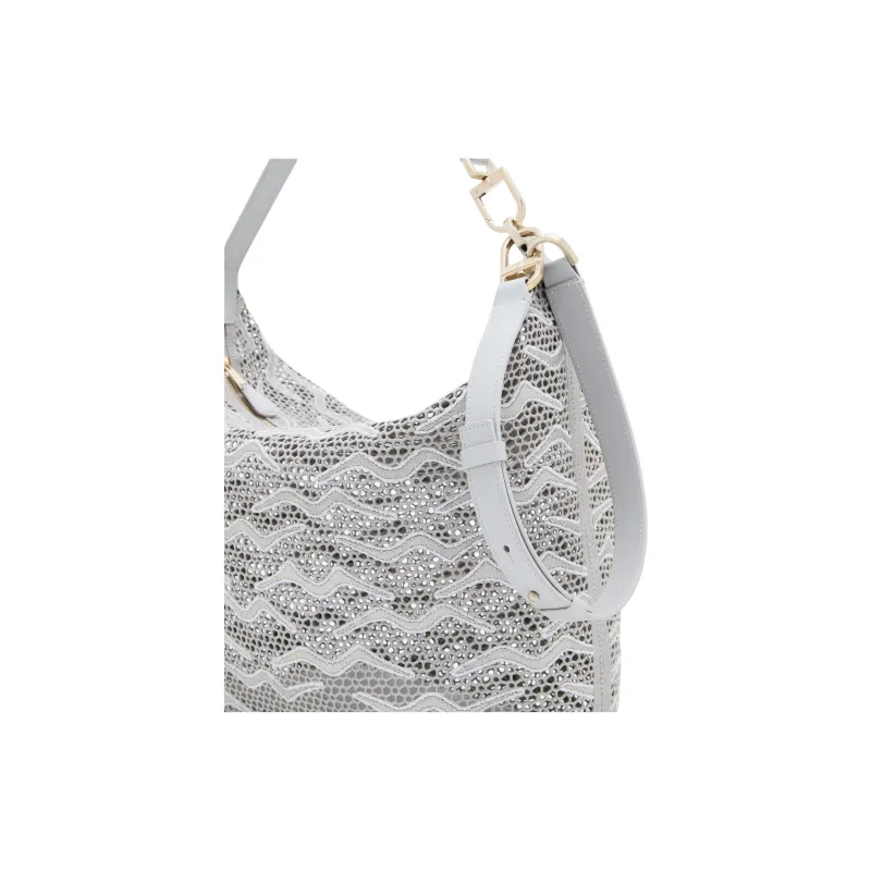 AMANI La Prima Velour With Shinny Cow Leather Shoulder Bag, Crossbody Bag, Handbag Tubas Women's Gray-5