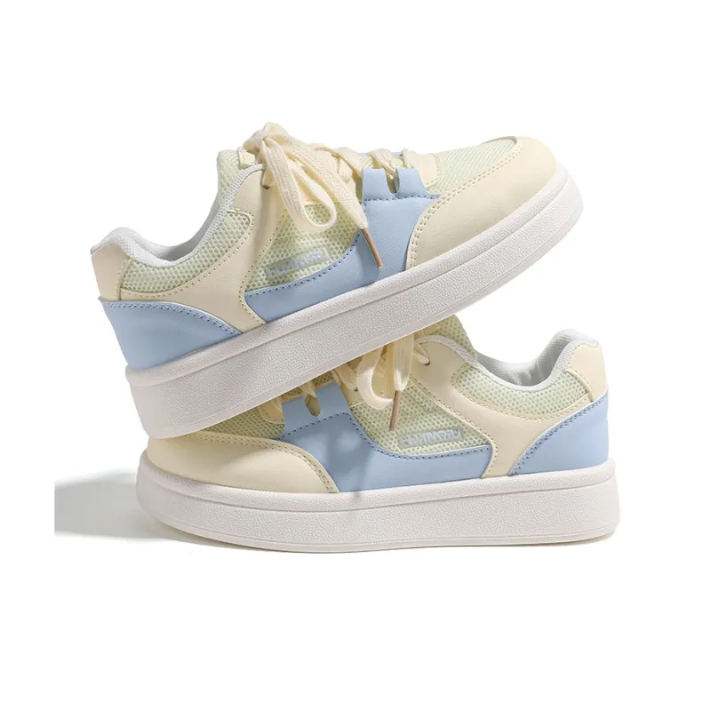 HUANQIU Abrasion Resistant, Lightweight, And Breathable Low Top Skateboard Shoes Women's Yellow Blue-3