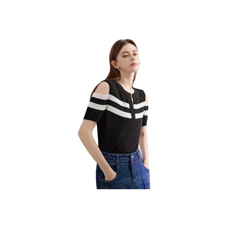 MEETLADY Drop Shoulder Sleeve T Shirt Women's-1
