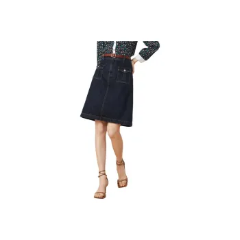 Yiner Denim Long Skirts Women's Navy Blue