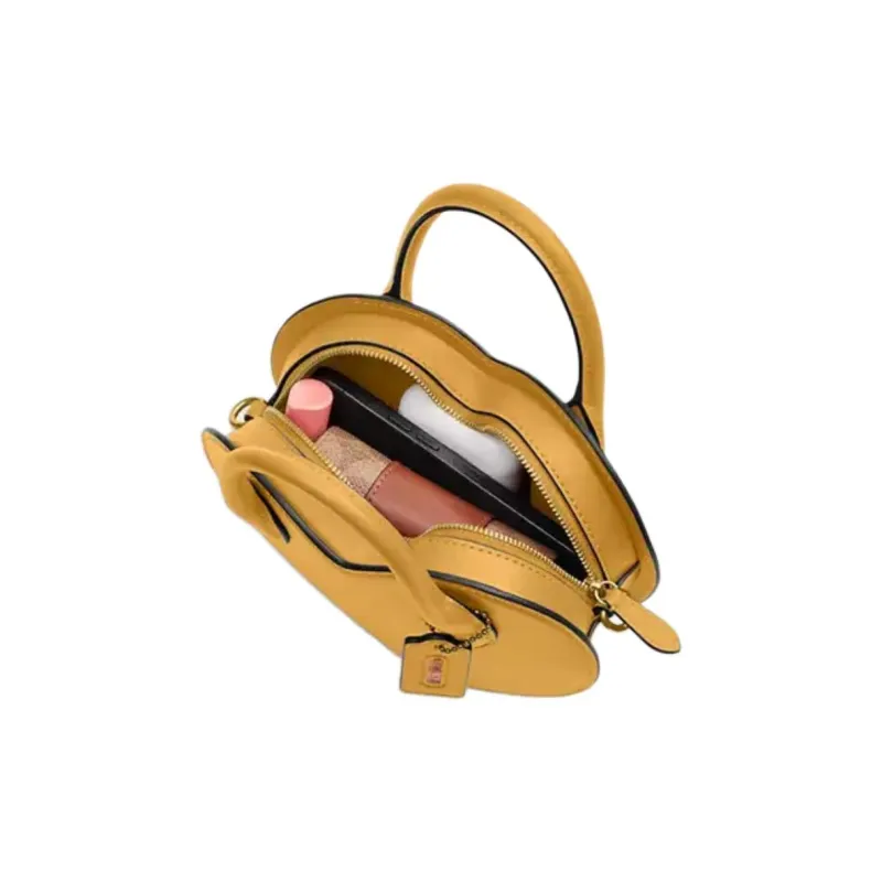 COACH Heart Leather Heart Shaped Bag, One Shoulder Handbag Trumpets Women's Brass-4