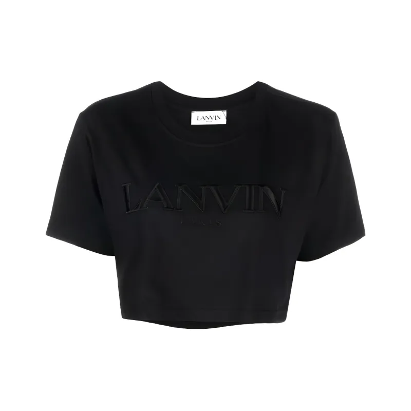 Lanvin Paris Embroidered Cropped Tee 'Black'-0