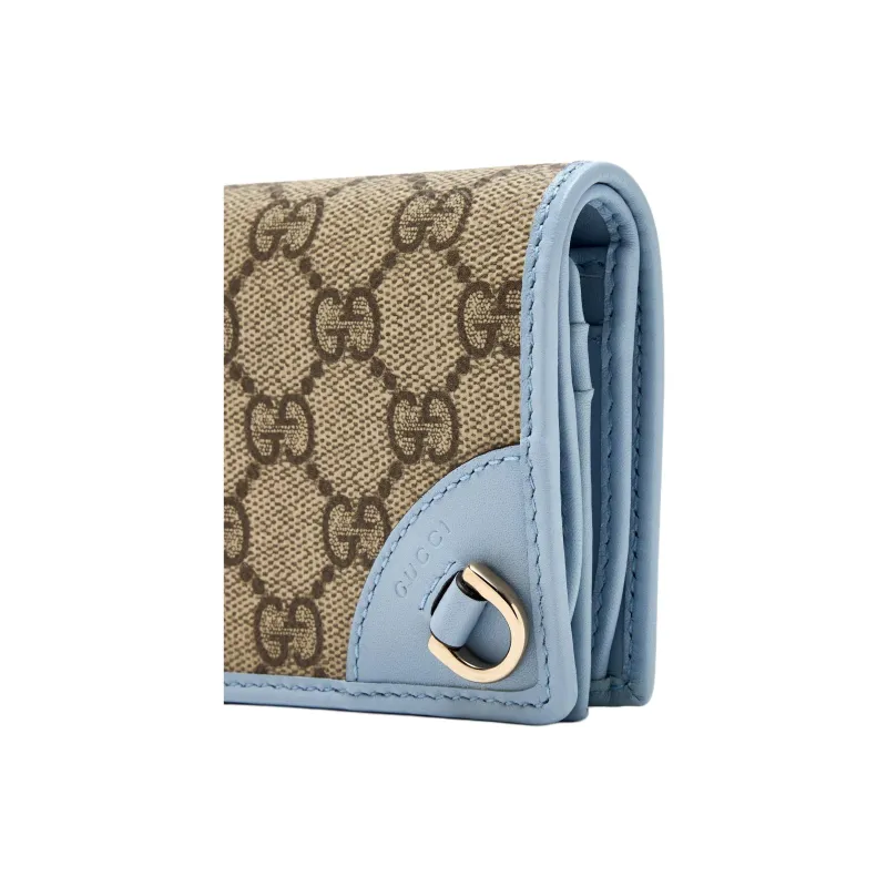 GUCCI Coated Canvas Wallet Mini Women's Blue & Brown-3