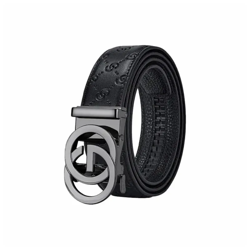 PISHUSHU Cow Leather Belts Men's Black Gunmetal Buckle Width  3.5cm-0