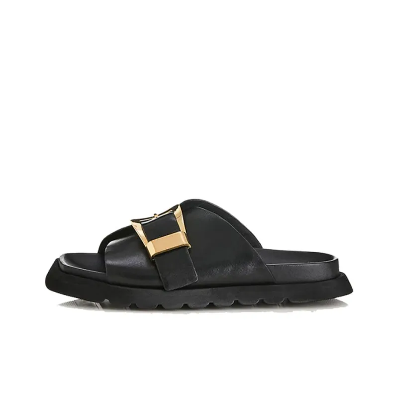ALIAS MAE Rubber Sole Slip Resistant Odor Resistant Slide Slippers Women's Black-0