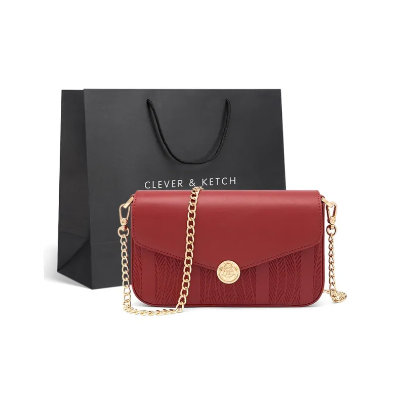 CLEVER& KETCH PU Crossbody Bag, Shoulder Bag Women's Apricot/Black/Red-10