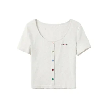 3COLOUR Letter Embroidery T Shirt Women's
