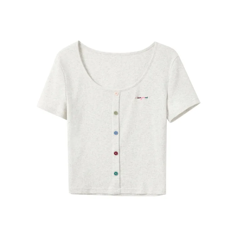 3COLOUR Letter Embroidery T Shirt Women's-0