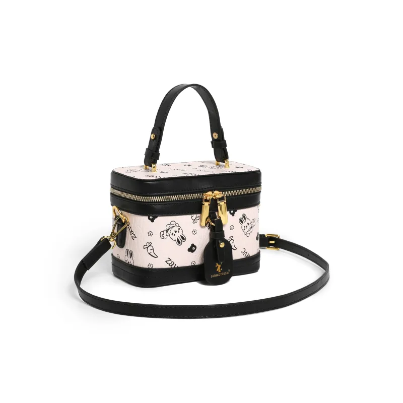 ZAVC PU Box Bag Handbag Women's Brown/Pink/White-12