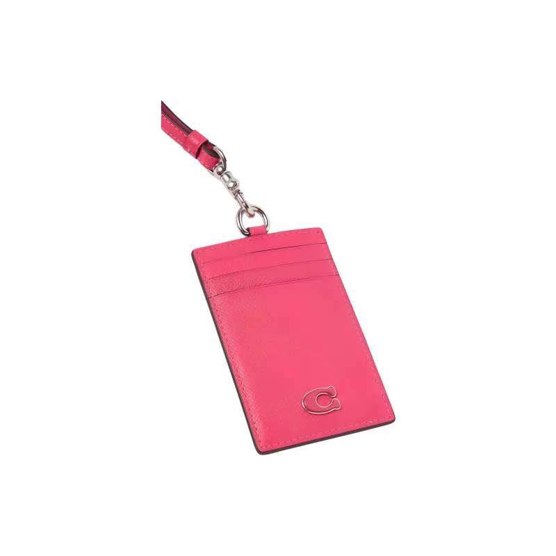 COACH Cross Grain Leather With Signature Coated Canvas Card Holder Men's Dragon Fruit Red-2