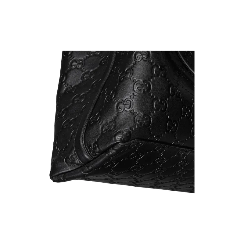 GUCCI GG Emblem Leather Tote Bag, Shopping Bag, Shoulder Bag Tubas Women's Black-6