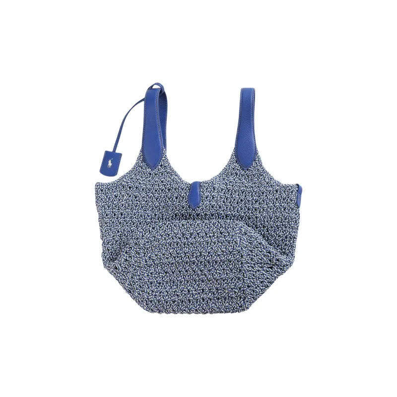 Polo Ralph Lauren Calfskin Tote Bag, Shopping Bag, Handbag Medium Size Women's Blue-0