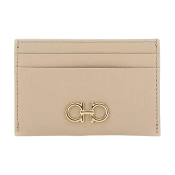 FERRAGAMO Calfskin Card Holder Women's Beige