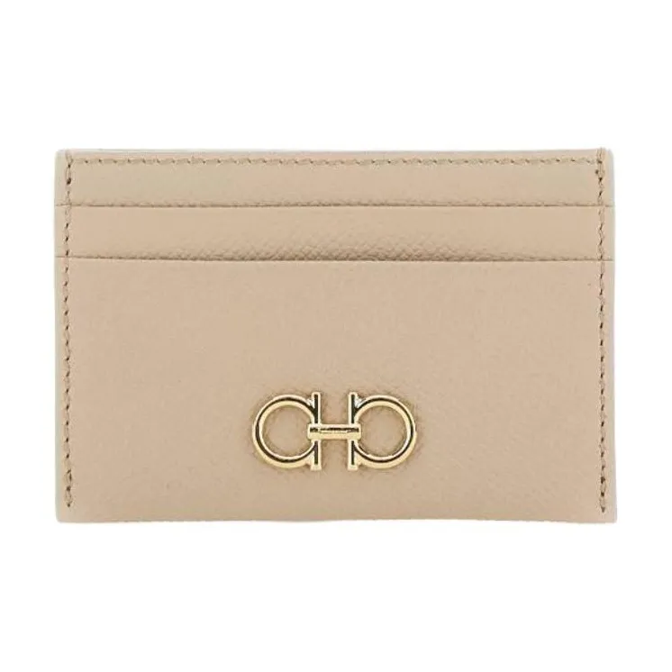 FERRAGAMO Calfskin Card Holder Women's Beige-0